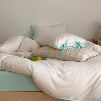 Evangeline Pastel Bow Tie Twill Bedding Set / White