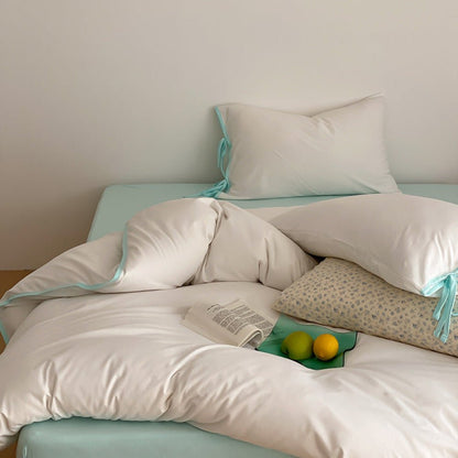 Evangeline Pastel Bow Tie Twill Bedding Set / Blue