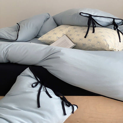 Evangeline Pastel Bow Tie Twill Bedding Set / Blue