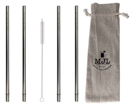 Extra Long 11 3/4" Safer Rounded End Stainless Steel Straws for Half Gallon Mason Jars 4 Pack