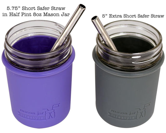 Extra Short 5" Safer Stainless Steel Straws for 12oz Thermos Funtainer, Small Glasses 4 Pack + Cleaning Brush
