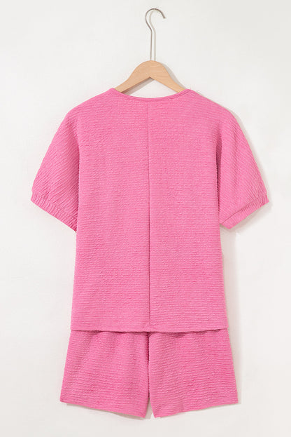 Luxury Textured V Neck T Shirt and Shorts Set