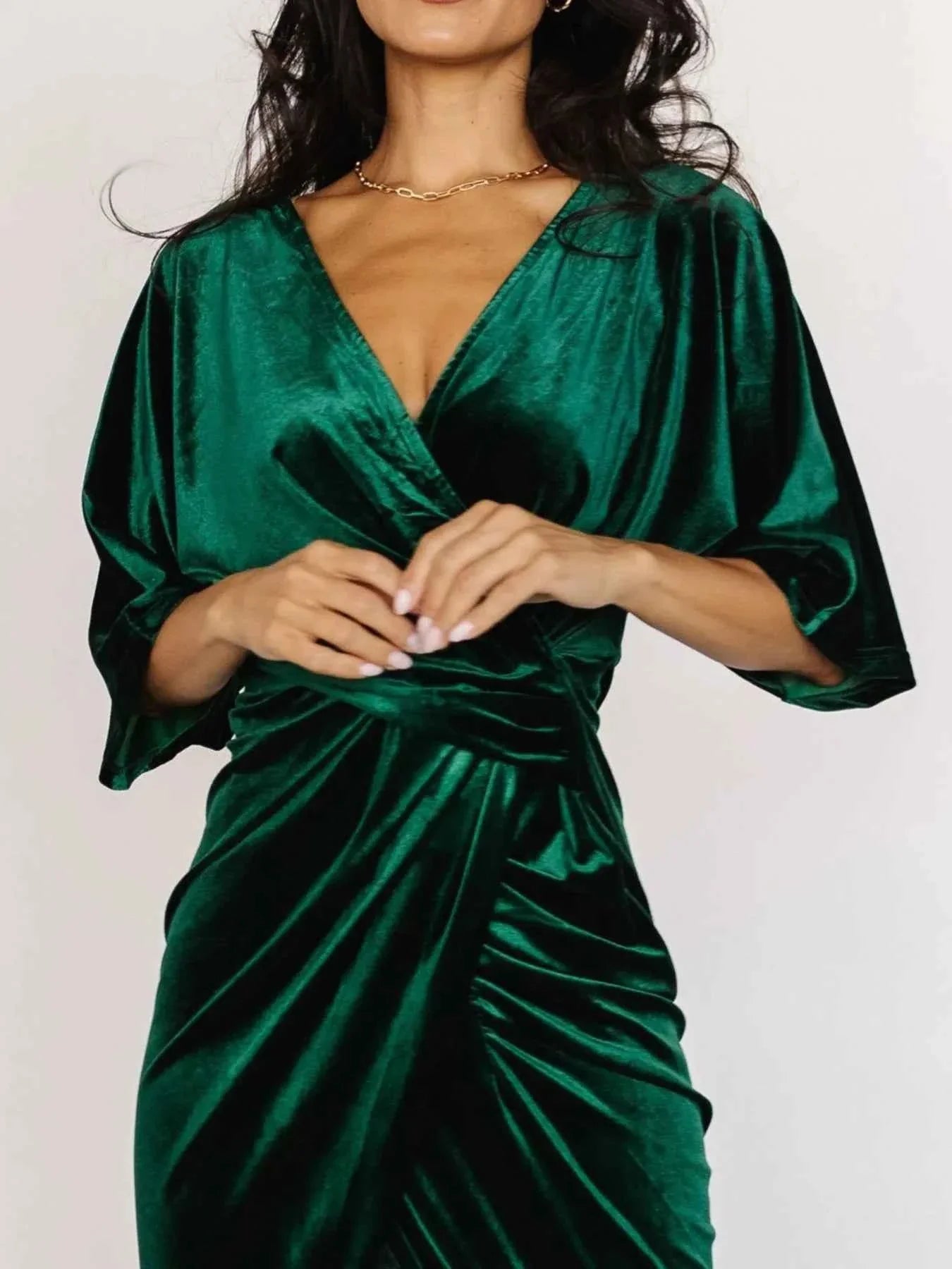 Ruched Surplice Half Sleeve Dress, Holiday Dress
