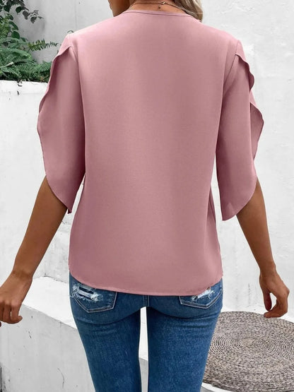 Lace Detail V-Neck Half Sleeve Women's Blouse