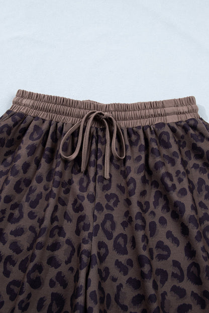 Leopard Collared V-Neck Top & Shorts Set
