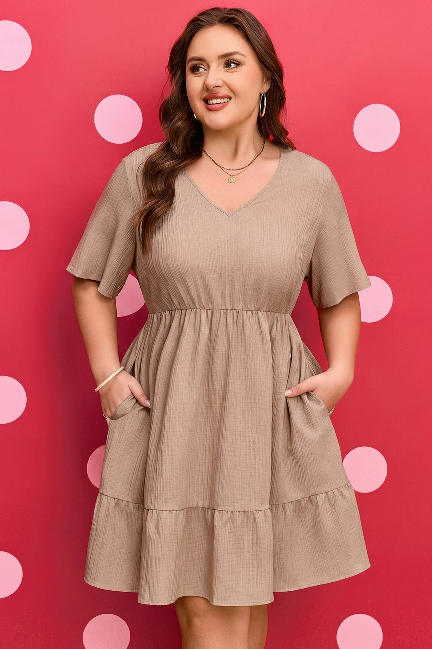 Plus Size Textured Ruffle Short Sleeve Dress