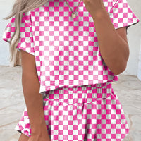 Luxury Checkerboard T Shirt and High Waist Skorts Set
