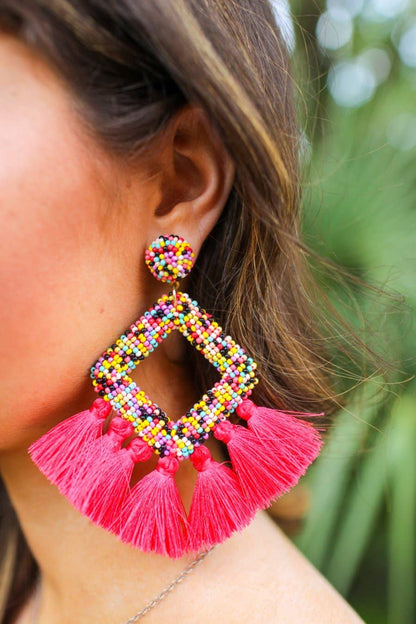 Hot Pink Ellie Fringe Drop Earrings