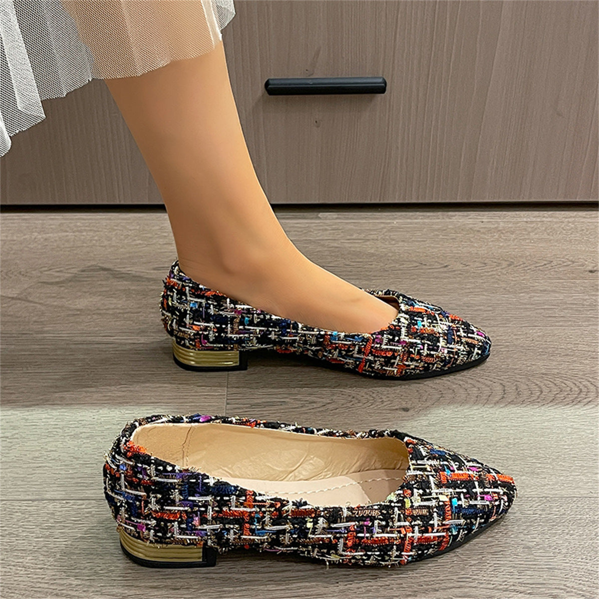 Women's Roman-Style Peep-Toe Slip-On Pumps – Chunky Low Heel Casual Flats