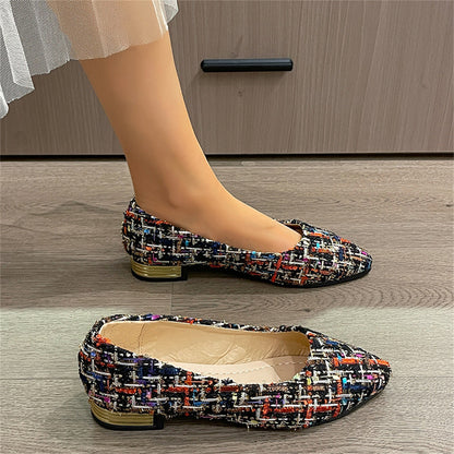 Women's Roman-Style Peep-Toe Slip-On Pumps – Chunky Low Heel Casual Flats