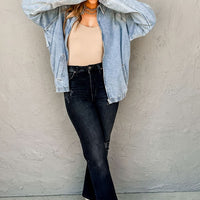 Myosotis Denim Jacket Zip Up With Elastic Hem Raglan Sleeves