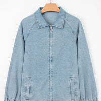 Myosotis Denim Jacket Zip Up With Elastic Hem Raglan Sleeves