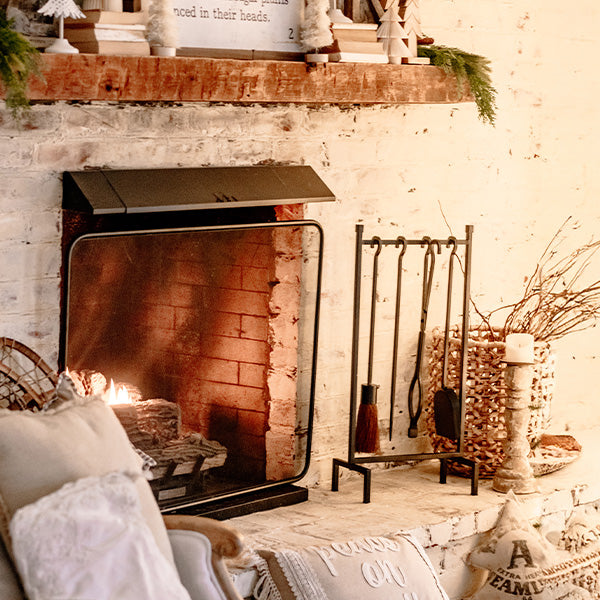 4 Piece Black Iron Fireplace Tool Set
