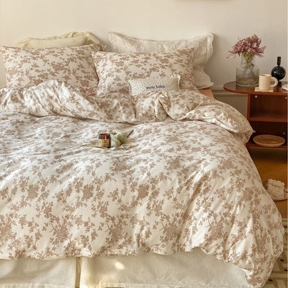 Fleur Elegant Floral Knit Cotton Bedding Set / Beige