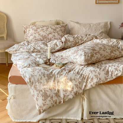 Fleur Elegant Floral Knit Cotton Bedding Set / Beige