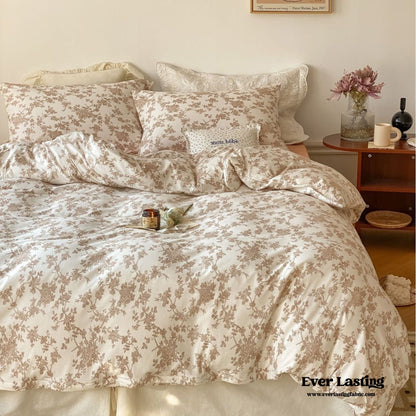 Fleur Elegant Floral Knit Cotton Bedding Set / Beige