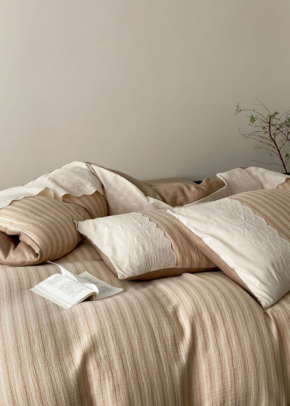 Florence Lace Double Gauze Striped Bedding Set / Green