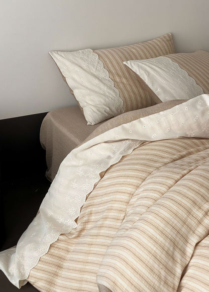 Florence Lace Double Gauze Striped Bedding Set / Green