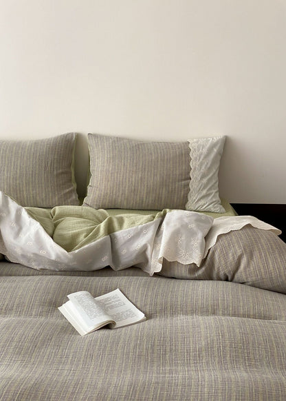 Florence Lace Double Gauze Striped Bedding Set / Brown