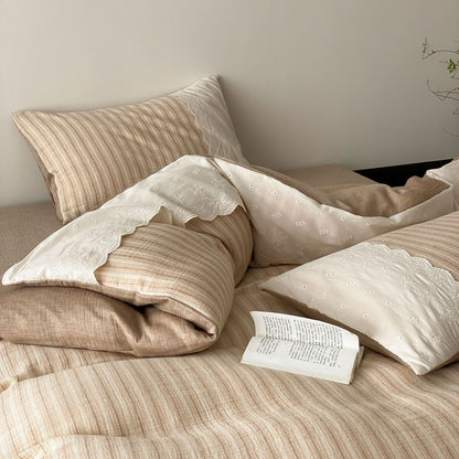 Florence Lace Double Gauze Striped Bedding Set / Green