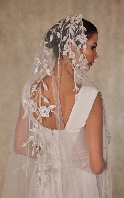 Flower Embroideried Wedding Veil- D230