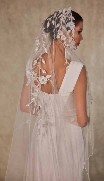 Flower Embroideried Wedding Veil- D230
