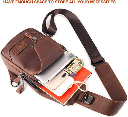 Men’s Leather Sling Bag – Secure Anti-Theft