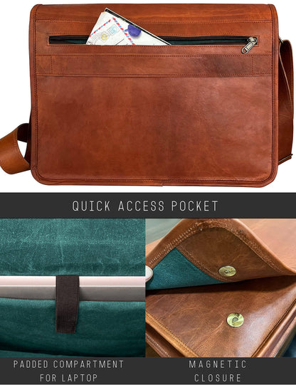 Men’s Leather Messenger Bag – 15.6 Laptop Ready