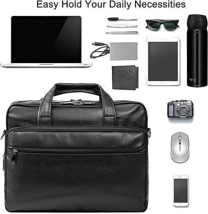 Men’s Leather Messenger Bag – Water-Resistant 15.6 Laptop Ready
