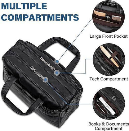 Men’s Leather Messenger Bag – Water-Resistant 15.6 Laptop Ready