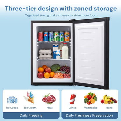 Free Standing Upright Freezer with Removable Shelf, Adjustable Thermostat, Compact Reversible Single Door Vertical Freezers