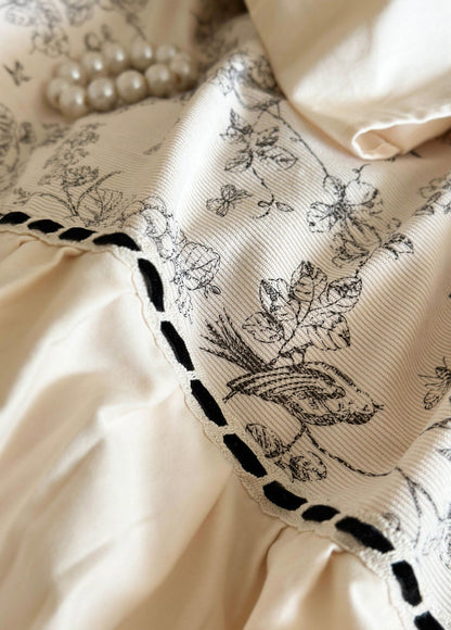 French Black Lace Bedding Set / Cream