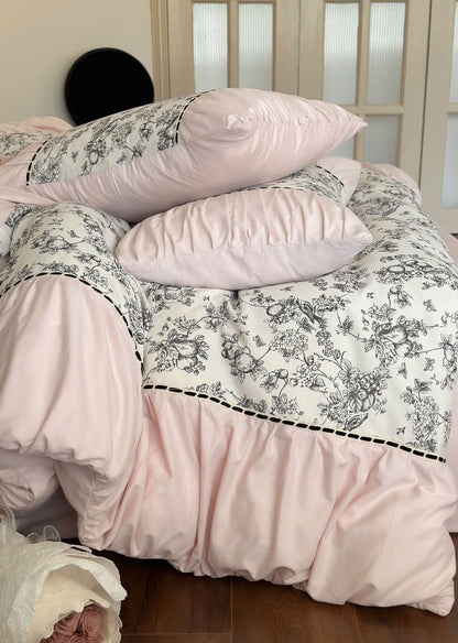 French Black Lace Bedding Set / Pink