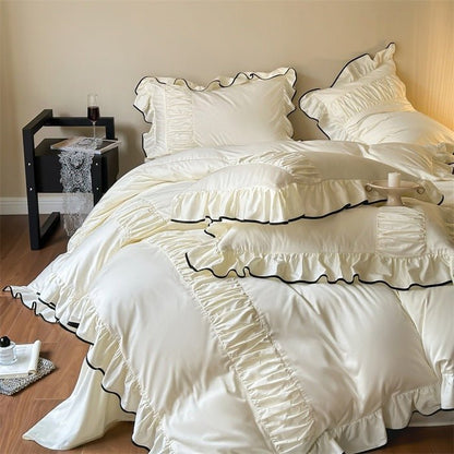 French Pleated Ruffle Bedding Set / Champagne