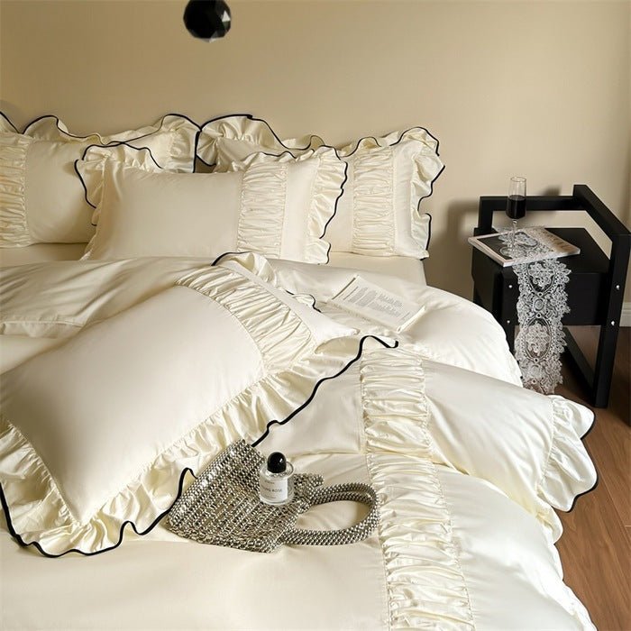 French Pleated Ruffle Bedding Set / Champagne