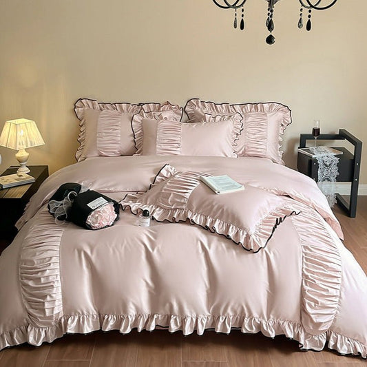 French Pleated Ruffle Bedding Set / Pink