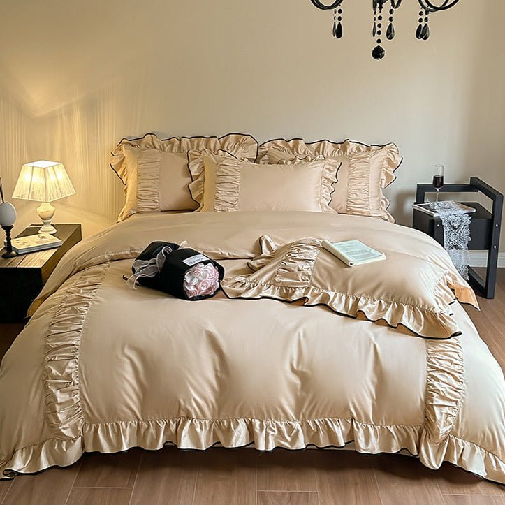 French Pleated Ruffle Bedding Set / Cream