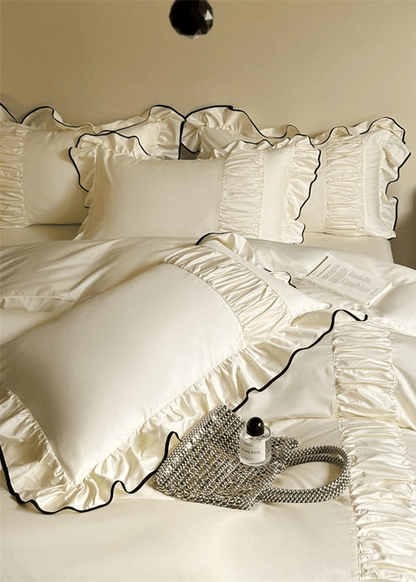 French Pleated Ruffle Bedding Set / Pink