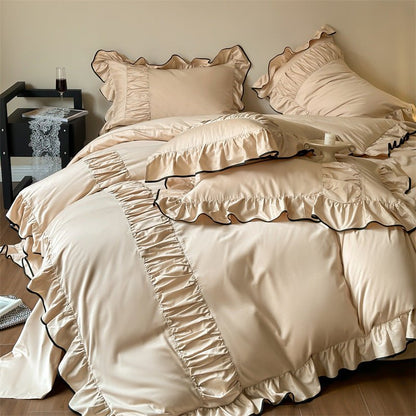 French Pleated Ruffle Bedding Set / Champagne