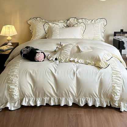 French Pleated Ruffle Bedding Set / Cream