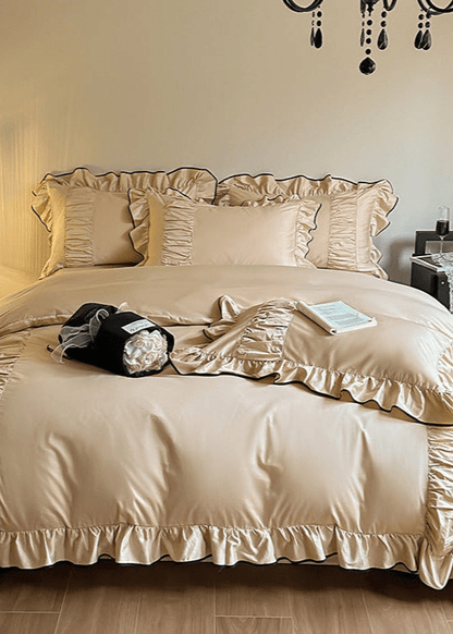French Pleated Ruffle Bedding Set / Cream