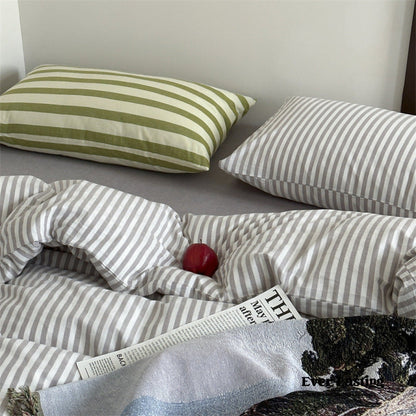 French Stripes Minimal Bedding Set / Green Yellow