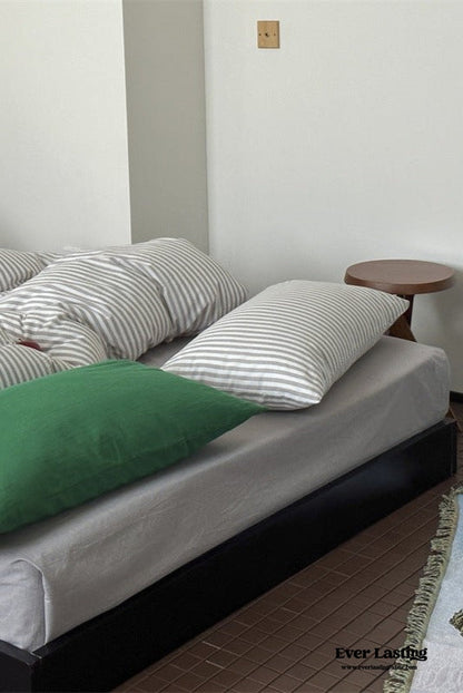 French Stripes Minimal Bedding Set / Green Yellow