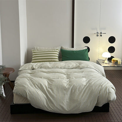 French Stripes Minimal Bedding Set / Green Yellow