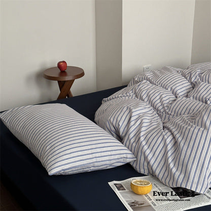French Stripes Minimal Bedding Set / Green Yellow