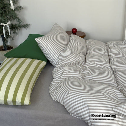 French Stripes Minimal Bedding Set / Green Yellow
