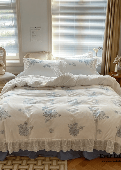 French White Lace Ruffle Bedding Set