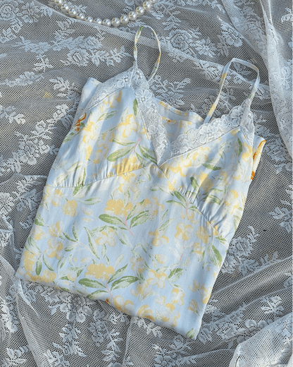 Fresh Floral Nightgown Pajama Dress / White