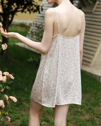 Fresh Floral Nightgown Pajama Dress / White