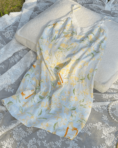 Fresh Floral Nightgown Pajama Dress / Yellow Floral